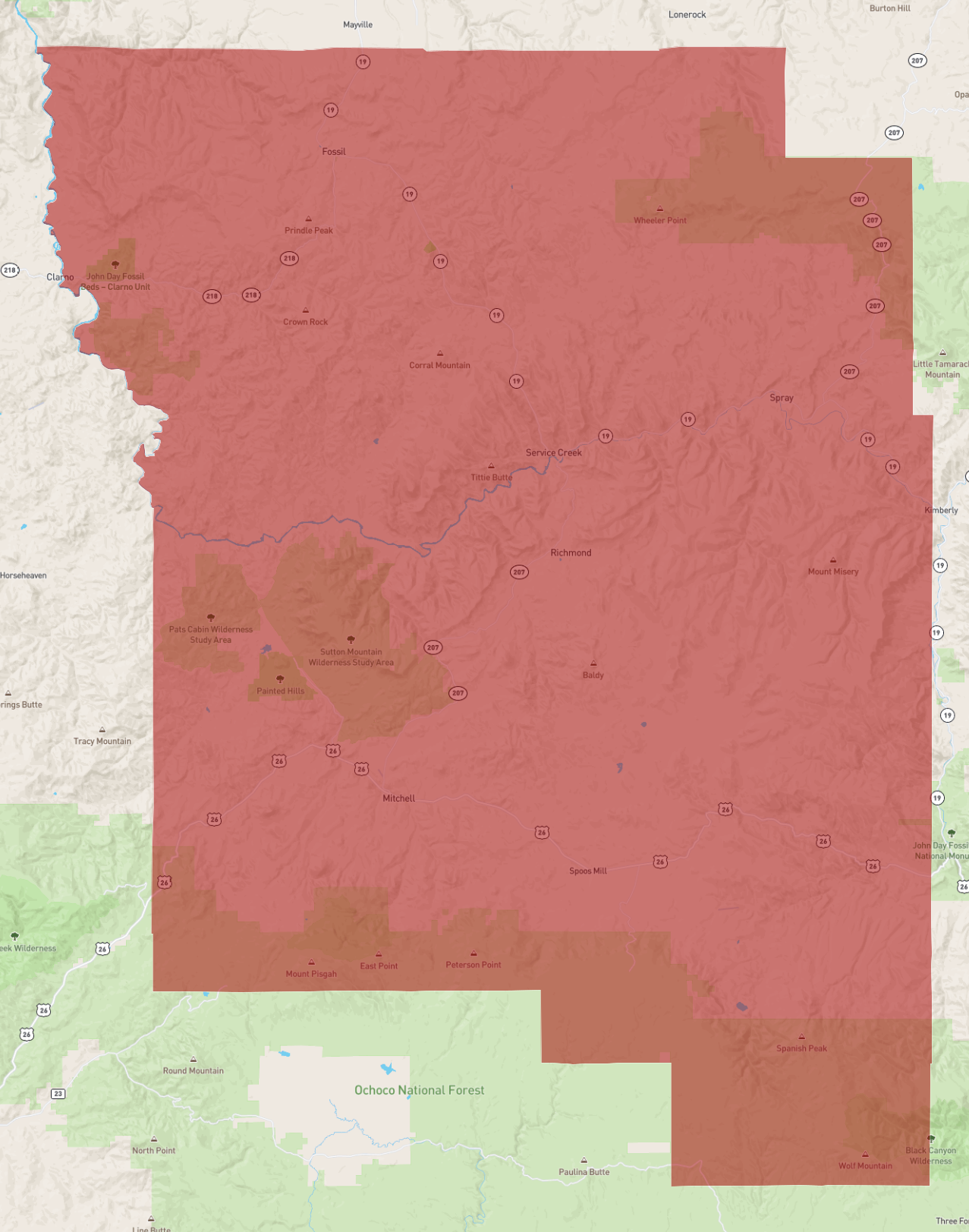 Wheeler County Oregon Map Oregon Wheeler County - Atlasbig.com