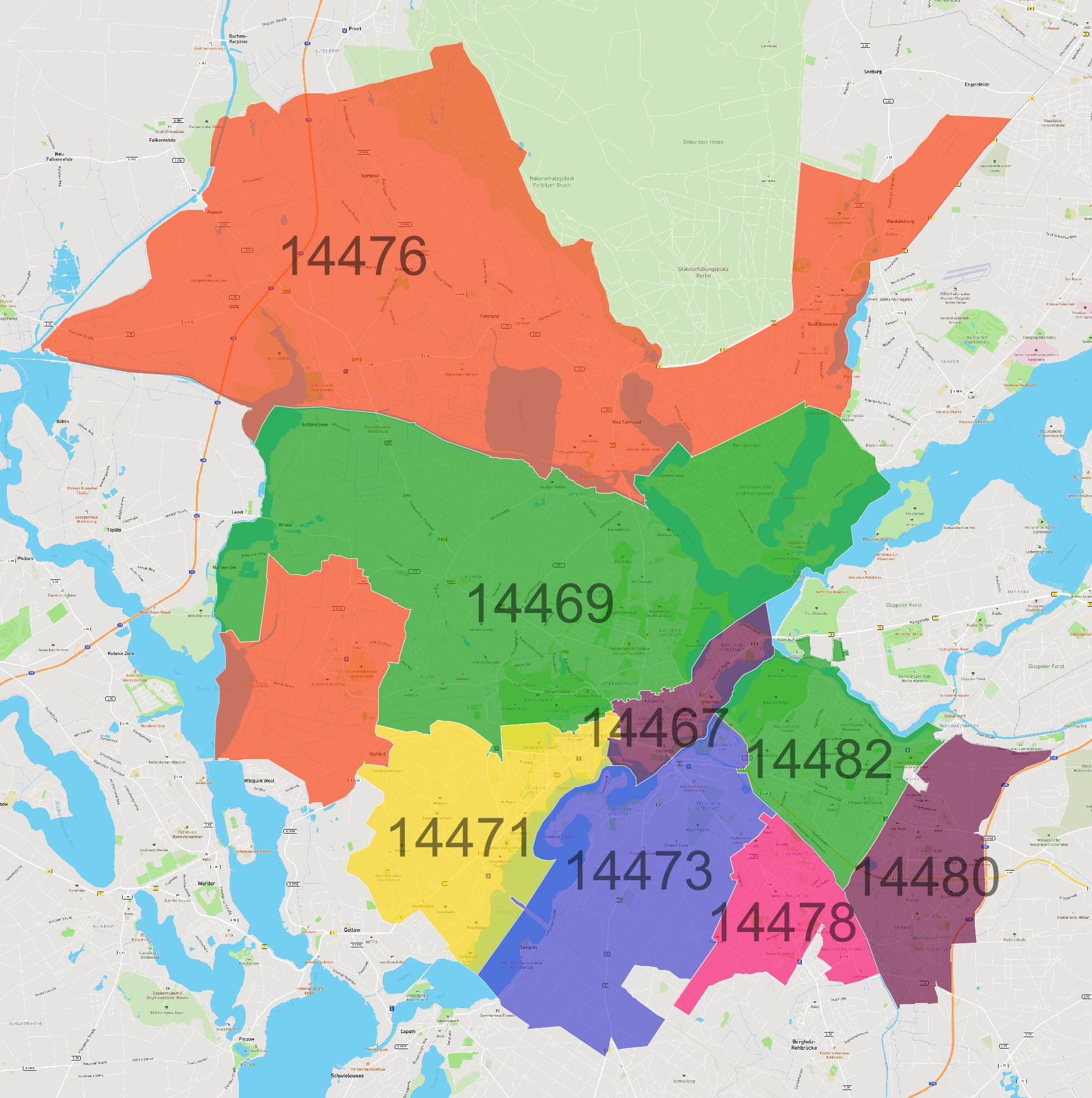 Potsdam Postleitzahlen Karte - AtlasBig.com