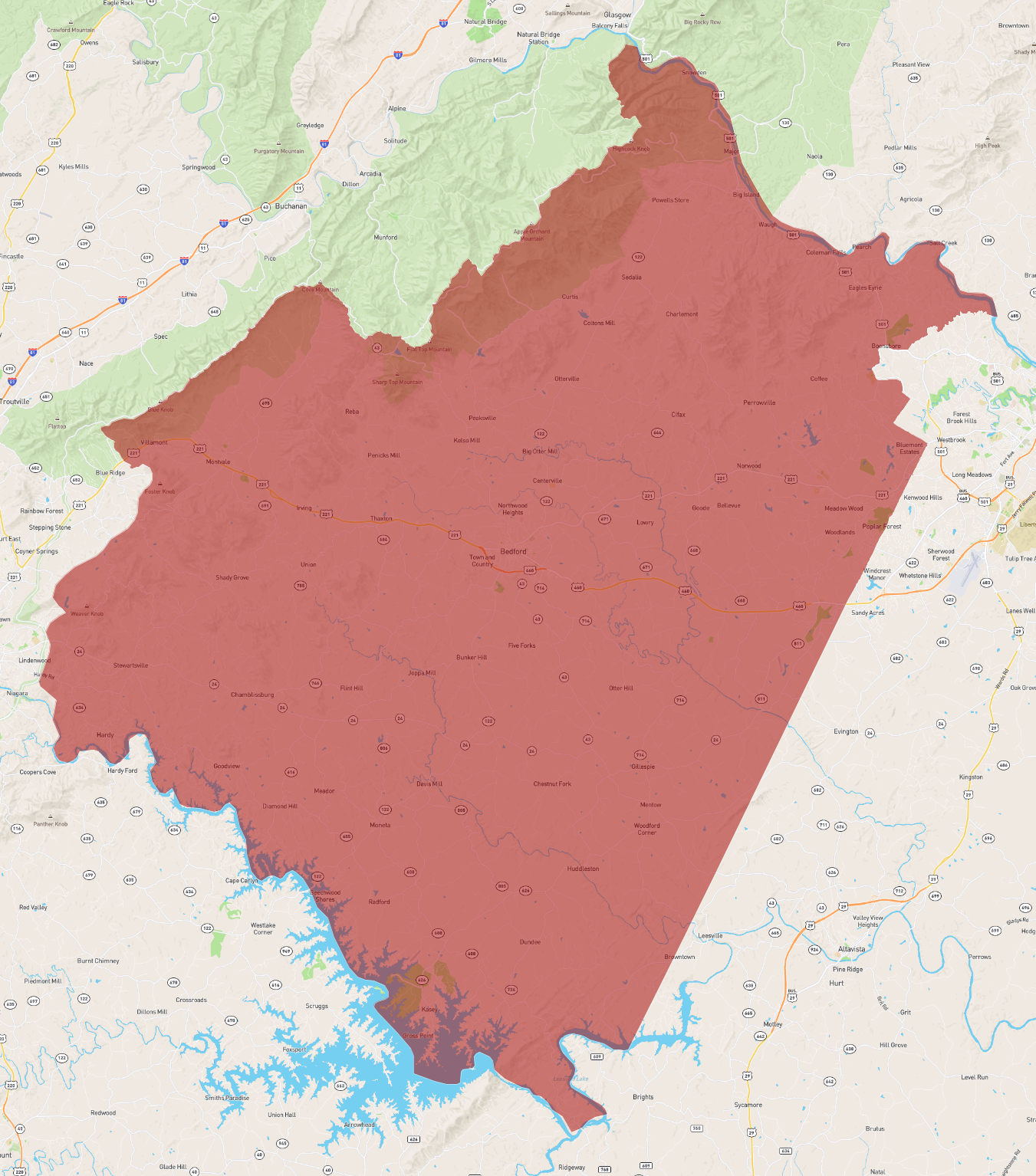 Bedford County Virginia Map