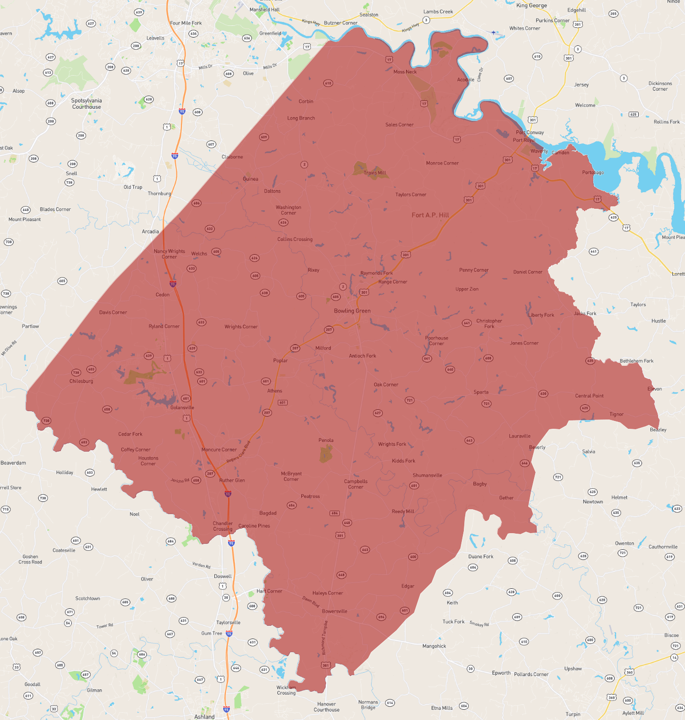 Caroline County Virginia Map