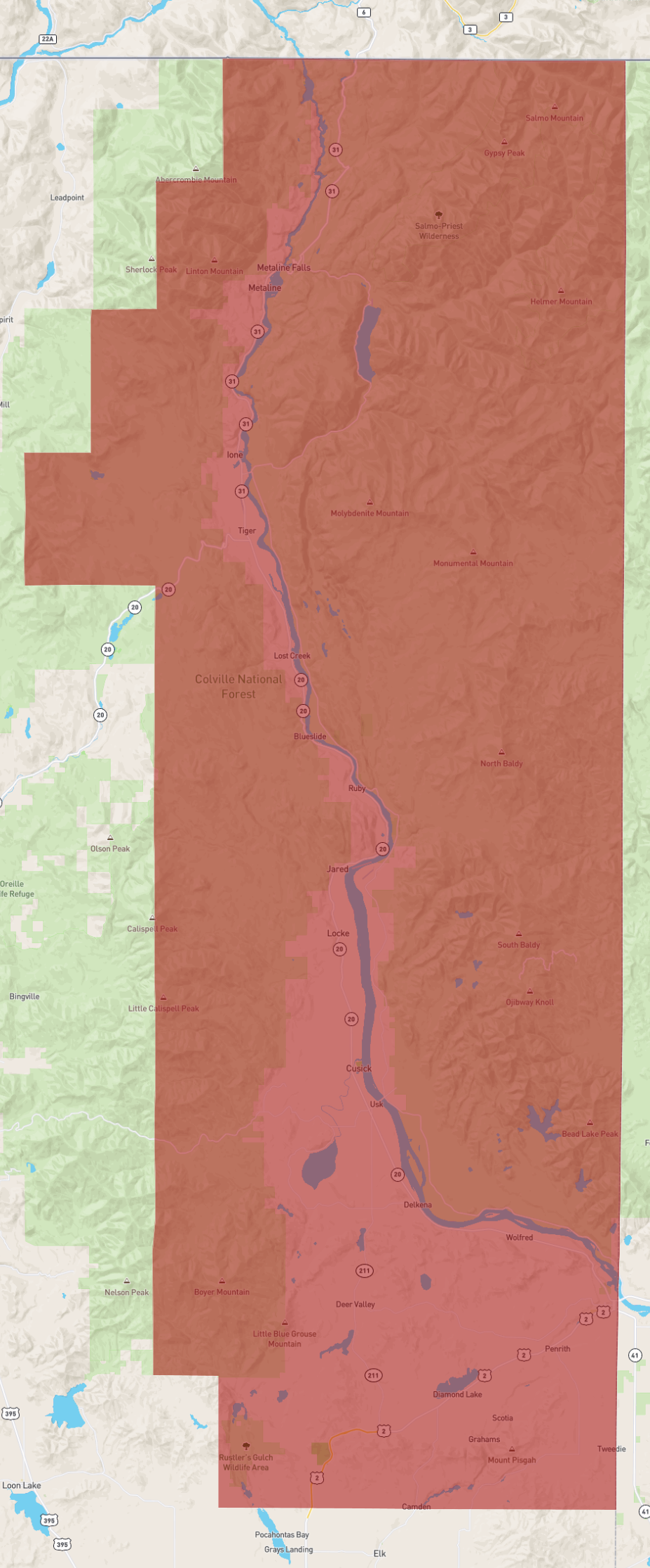 Pend Oreille County Map Washington Pend Oreille County - Atlasbig.com