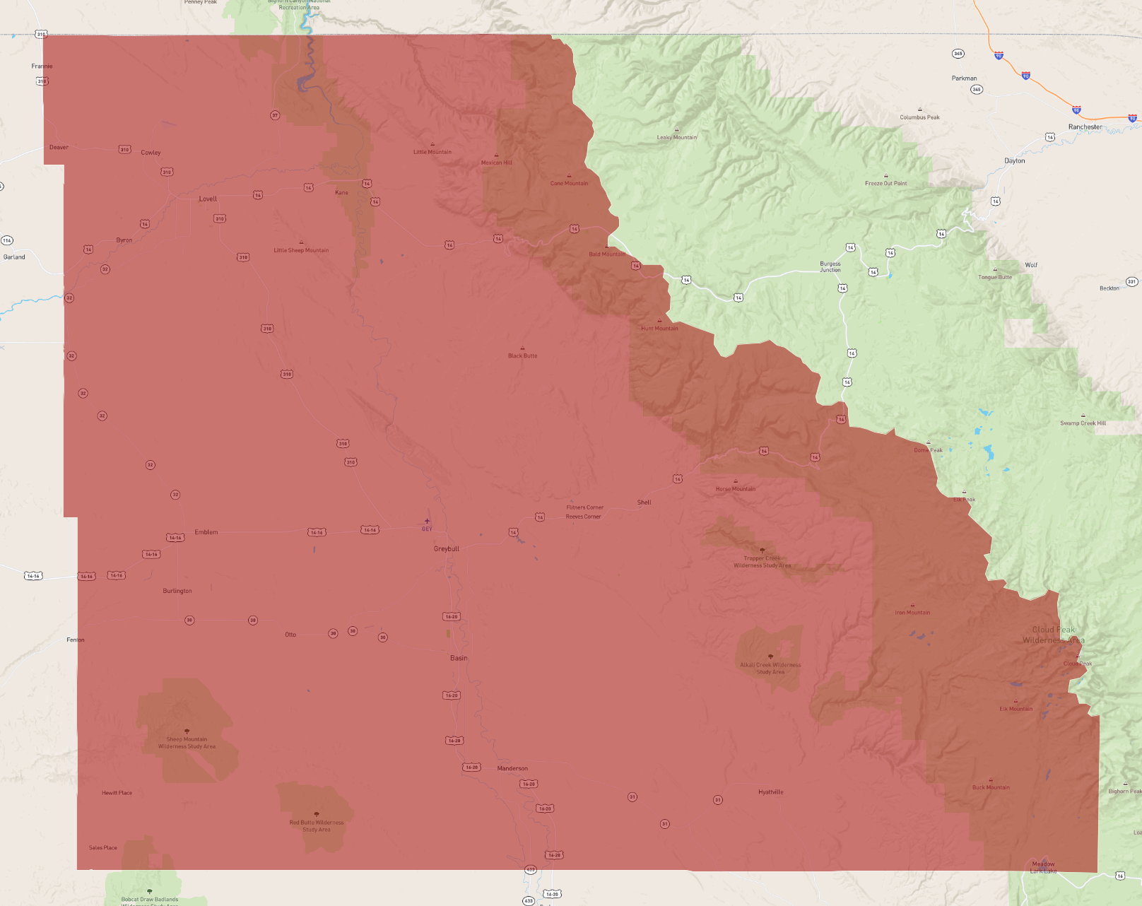 Big Horn County Map Wyoming Big Horn County - Atlasbig.com
